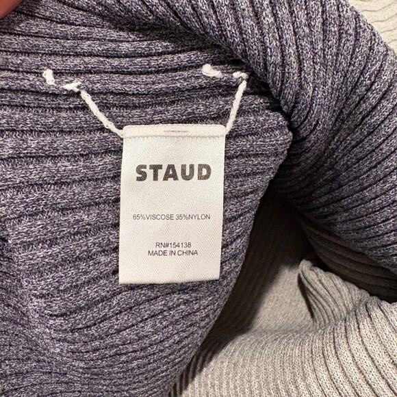 Staud Grey & Taupe Cargo Cardigan Colorblock Ribbed V-neck Sweater Large - Picture 6 of 7